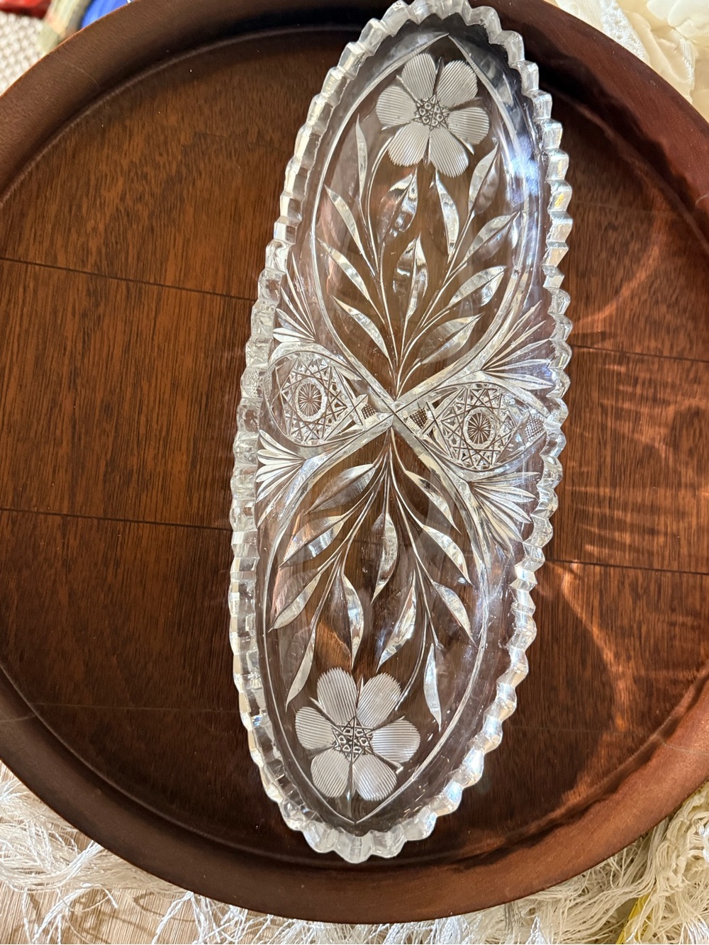 Antique American Brilliant Period Cut Glass Clear Celery Relish Dish